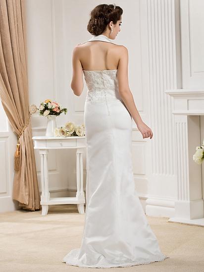 Affordable Mermaid Halter Wedding Dress Satin Sleeveless Bridal Gowns with Court Train_8