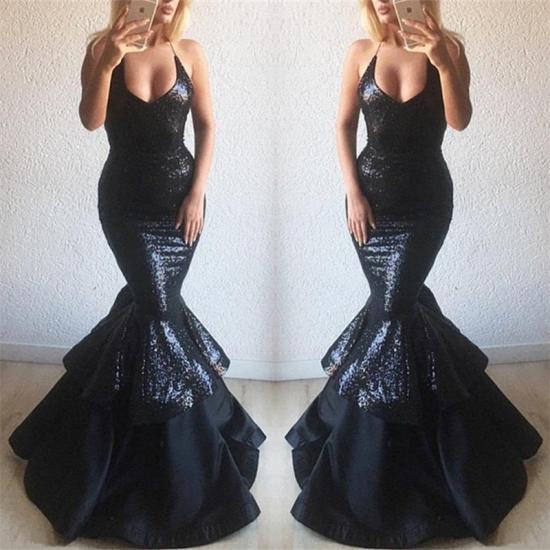 Black Sequins  Sexy Evening Gowns  | Mermaid Sleeveless Straps Prom Dress_3