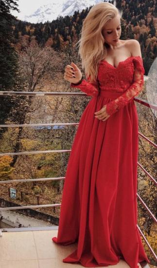 Sexy Off The Shoulder Prom Dresses 2022 Long Sleeve Red Lace Cheap Formal Evening Gown