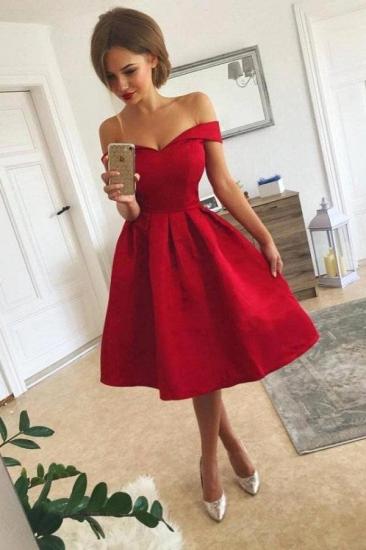 Off Shoulder Satin Red Cocktail Dress Short Homecoming Dress