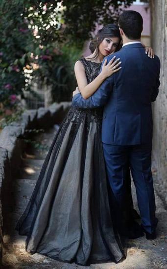 A-Line Popular Black Lace Long Prom Dress New Arrival Custom Made Formal Occasion Dresses_2