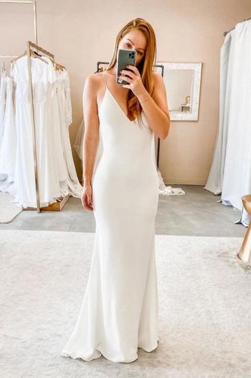 Spaghetti Straps V-neck Sheath Wedding Dresses | Sexy Backless Bridal Gowns