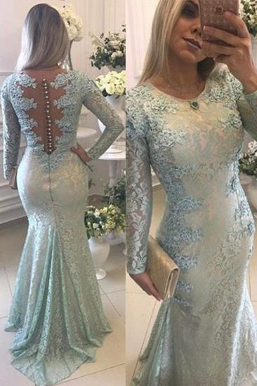 2022 Elegant Lace Long Sleeves Prom Dresses Mermaid Buttons Evening Gowns_2