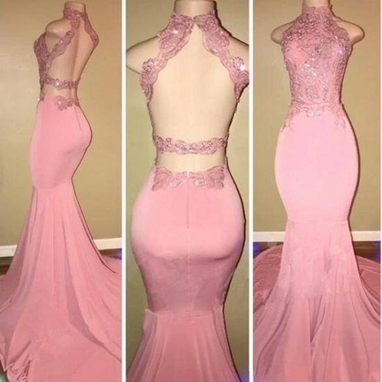 Gorgeous High Neck Pink Lace 2108 Prom Dress Mermaid Long On Sale_3