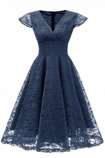 Elegante Spitze Vintage Rockabilly Kleid | Schöne V-Ausschnitt Damen Kleider A-Linie_3