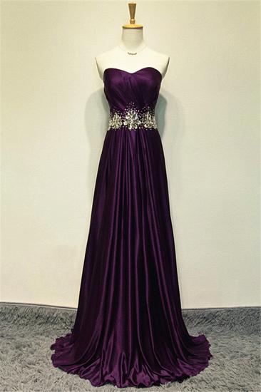 A-line Elegant Purple Sweetheart Crystal Prom Dress Sweep Train Zipper Long Evening Gown With Beadings