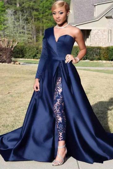 Sexy Asymmetric One Shoulder Satin Prom Dress|Special Style Floor Length Party Dress With Lace Trousers_4