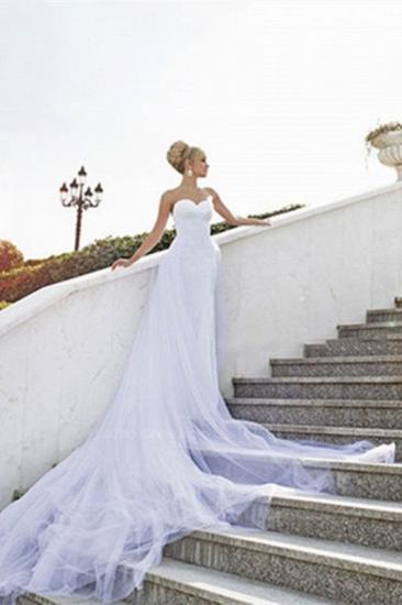 Elegant Sweetheart Tulle Wedding Dresses 2022 White A-Line Court Train Bridal Gowns