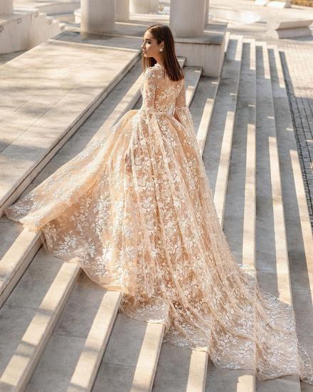 Gorgeous Long Puffy Sleeves Floral A-line Garden Wedding Gown_2