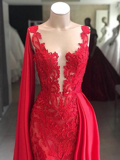 Lace Long Evening Dresses | Sleeveless Red Prom Dresses with Cape_3