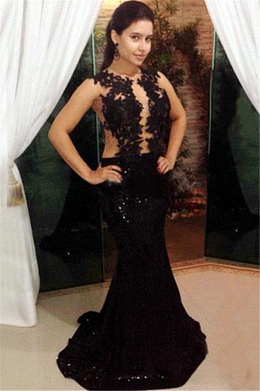 2022 Black Sequin Formal Dresses Illusion Lace Tulle Mermaid Prom Dress_2