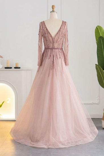 Elegant Sequins Beading A-line Eveing Party Dress V-neck Long Sleeves Tulle Party Gown_9