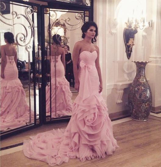 Sexy Meerjungfrau-Rosa-langer Hochzeits-Kleid-Schatz-beliebte plus Größen-Brautkleider mit Bowknot_2