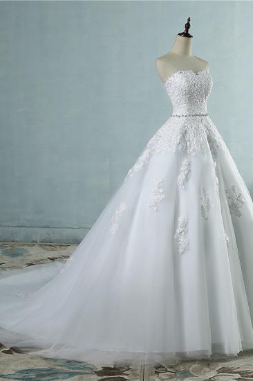TsClothzone Sexy Strapless Sweetheart Tulle Wedding Dress Sleeveless Appliques Bridal Gowns with Beadings Sash_5