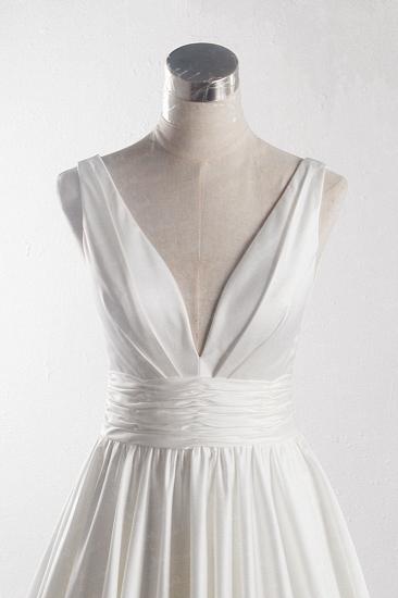 TsClothzone Affordable V-neck Satin White Wedding Dress Sleeveless Ruffles Bridal Gowns On Sale_5