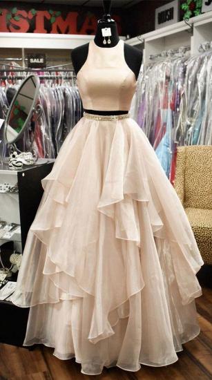 Chic Baby Pink Two Pieces Evening Dresses | Jewel A-Line Sleeveless Tiered Prom Dresses 2022_2