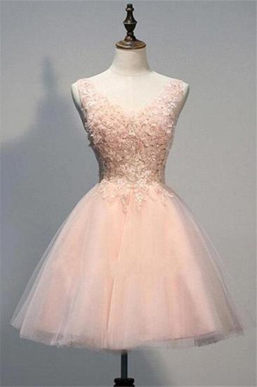 Pink Lace Short Prom Dresses Evening Dresses With Lace Appliques A Line Tulle Evening Wear_2