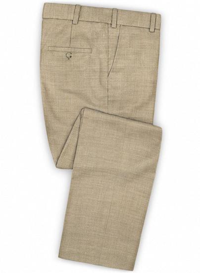 Khakifarbener zweiteiliger Anzug aus Woll-Feinstrick mit fallendem Revers ｜ Business-Anzug_3