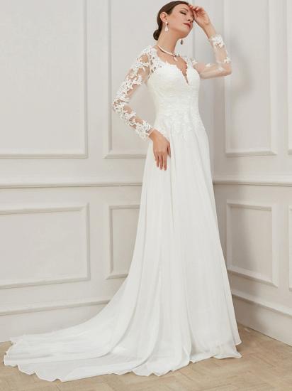 Formal Sheath Wedding Dress V-Neck Lace Tulle Long Sleeves Plus Size Bridal Gowns with Sweep Train