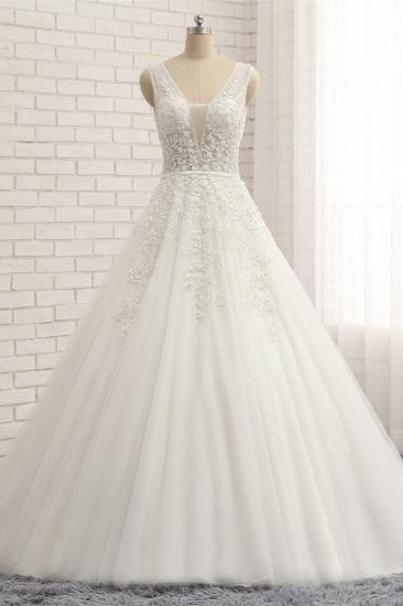 TsClothzone Elegant A line Straps Lace Wedding Dresses White Sleeveless Tulle Bridal Gowns With Appliques On Sale_2