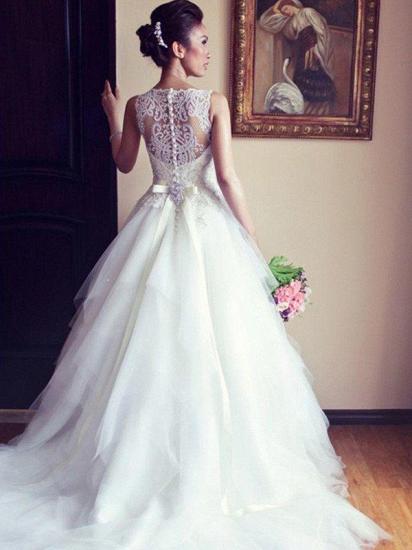 Latest Crystal White Tulle Wedding Dress with Beadings Court Train Lace Formal Bridal Gown_1