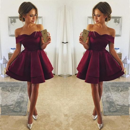 Simple Burgundy Short Homecoming Dresses | Off Shoulder A-Line Hoco Dresses_3