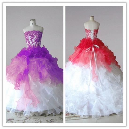 Red and White Quincenera Dresses Lace Sweet 16 Stage Decoration for Pageant Dress_2