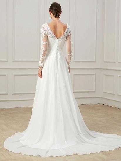 Formal Sheath Wedding Dress V-Neck Lace Tulle Long Sleeves Plus Size Bridal Gowns with Sweep Train_6