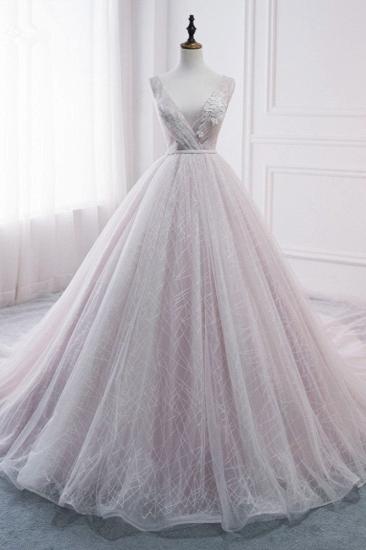 TsClothzone Erschwingliches ärmelloses Brautkleid mit V-Ausschnitt, Spitzenapplikationen, lange Brautkleider im Angebot
