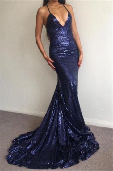 Elegant Sequins Deep V-Neck Prom Dress |  Backless Mermaid Sexy Evening Gowns_1