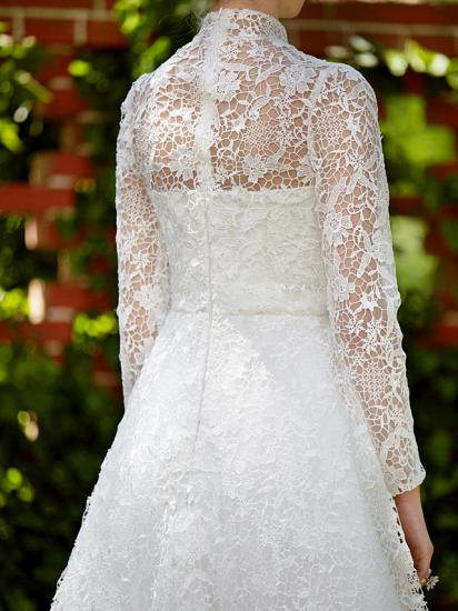 Illusion A-Line Wedding Dress Floral Lace Long Sleeve Bridal Gowns Court Train_12
