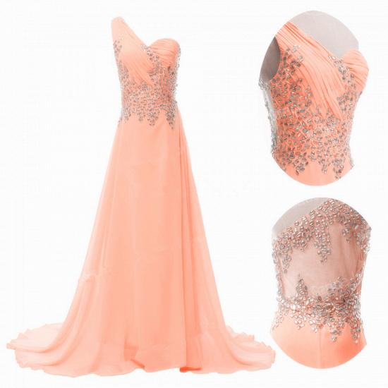 Light Blue Chiffon 2022 Prom Dresses with Crystals One  Shoulder Sheer Back Popular Evening Dresses_5