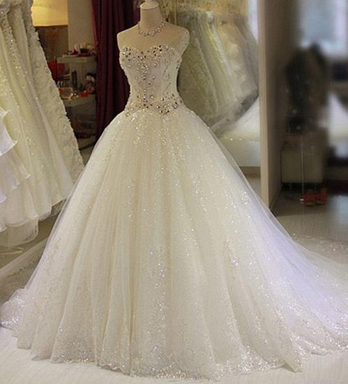 Sparkly Beaded Wedding Dresses | Sweetheart Sleeveless Lace Appliques Bridal Dresses