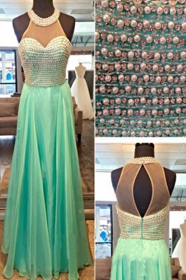 A-line Halter Chiffon Prom Dress With Beading Crystals A-line Open Back Evening Gowns_4
