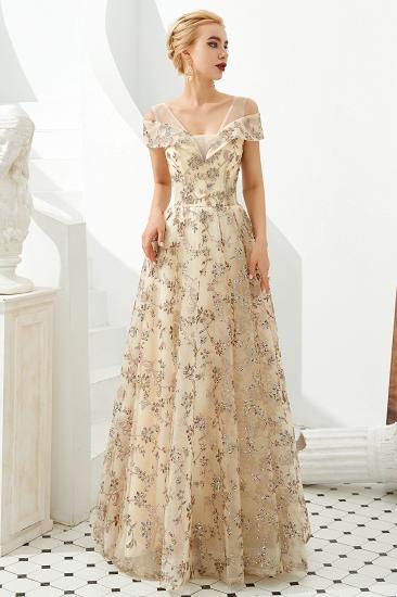 Herbert | Elegant Gold Cold shoulder Prom Dress with Delicate Multi-color Lace Appliques_6