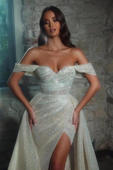 Luxus off Shoulder Sleeveless A Linie Glitter Wedding Dresses With Split_2