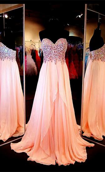 Chiffon Peach Sweetheart Crystal Long Prom Dresses Formal Rhinestone Designer Floor Length Evening Dress for Women_1