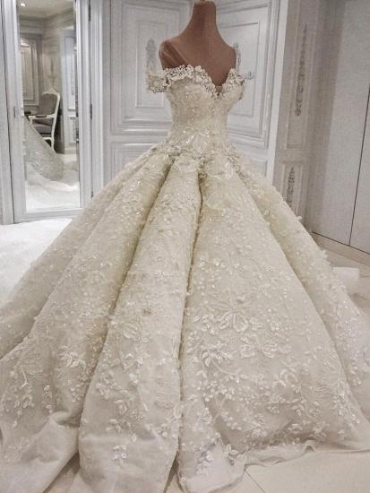 Elegant Off-theshoulder Luxury 3-D flowers Ball Gown Wedding Dress