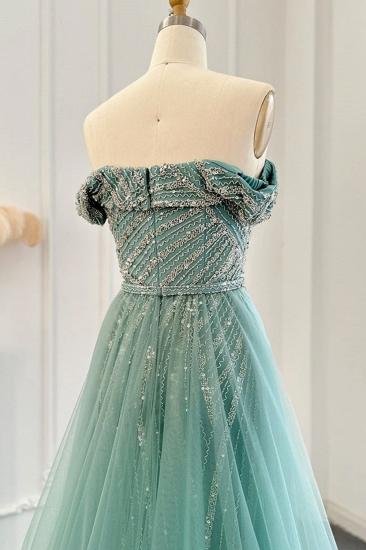 Charming Strapless Beading Mermaid Evening Dress Dubai Tulle Party Gown with Sweep Train_5