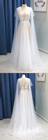 TsClothzone Glamouröses weißes Tüll-Strand-Hochzeitskleid mit V-Ausschnitt A-Linie Blumen-Brautkleider im Angebot_7