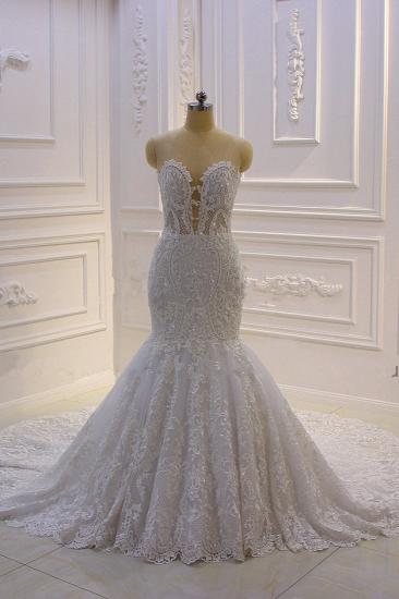 Luxury 3D Lace Applique High Neck Tulle Mermaid Wedding Dress_2