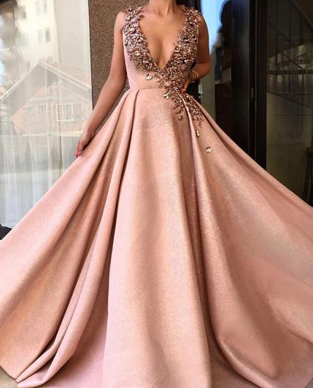 Sexy Deep V-Neck Sleeveless Prom Dresses 2022 | Glamorous A-Line Crystal Evening Dresses Long_1