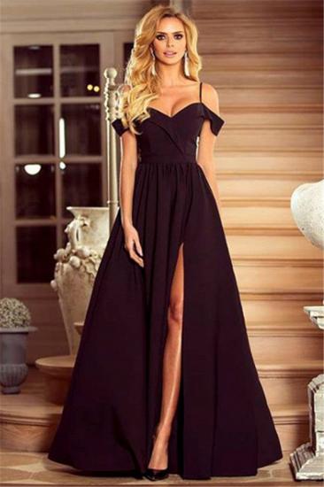 Spaghetti Straps Black Formal Dresses Cheap 2022 Sexy Split Long Evening Gown_1