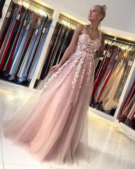 Romantisches ärmelloses A-Linien-Abendkleid mit staubigen rosa ärmellosen Spitzenbändern_2