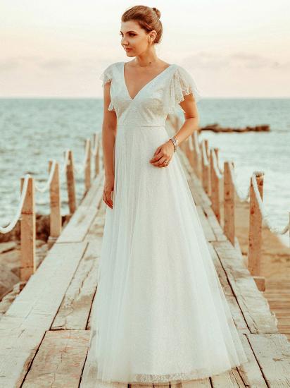 Affordable Sleeveless V Neck Chiffon Lace Zipper Wedding Dresses_3