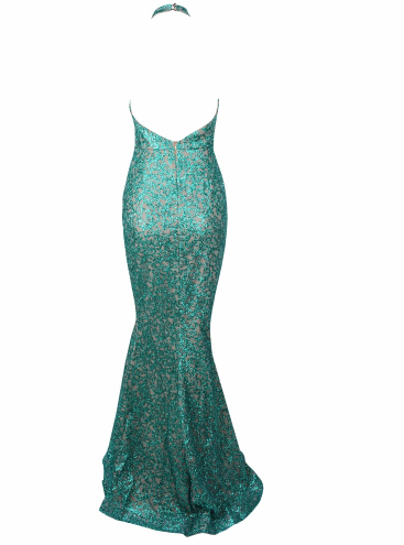 Shiny Turquoise Sequinned Beads Prom Dress 2022 | Long Sleeve Mermaid Sexy Evening Dress_4