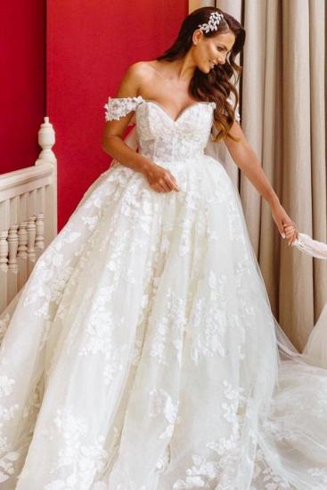 Elegant Off Shoulder Sleeveless A Line Lace Wedding Dresses Bridal Gowns_2