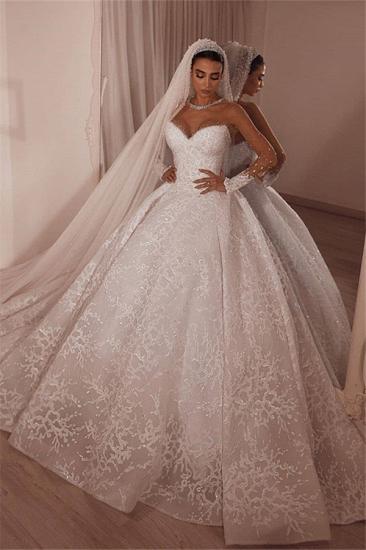 Luxury Strapless Beading Appliques Wedding Dress| Lace Sheer Tulle Bridal Dresses