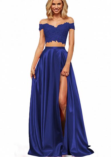 Sweetheart Burgundy Two pieces High Split Prom Dresses_15