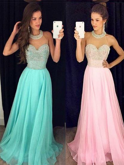 A-line Halter Chiffon Prom Dress With Beading Crystals A-line Open Back Evening Gowns_1